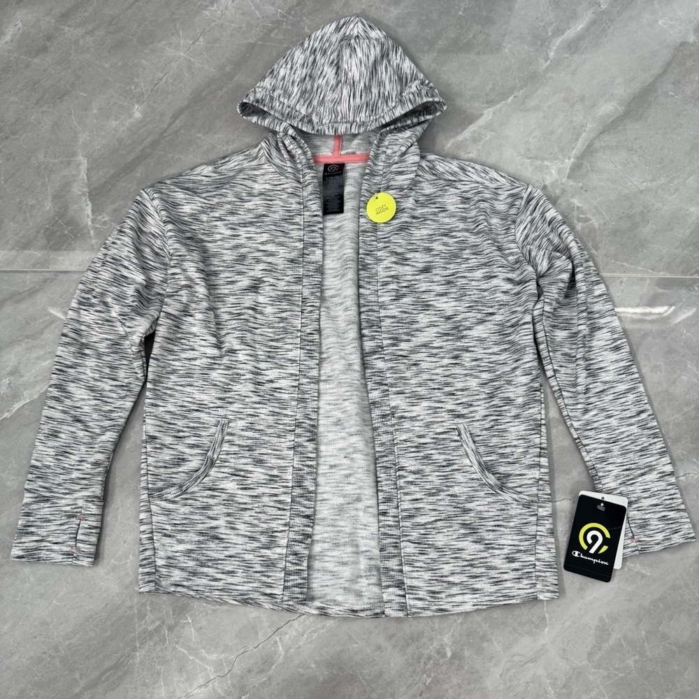 Girls' Champion C9 Open Front Heathered Hooded Jacket Thumbholes Large 10-12 - Picture 3 of 16